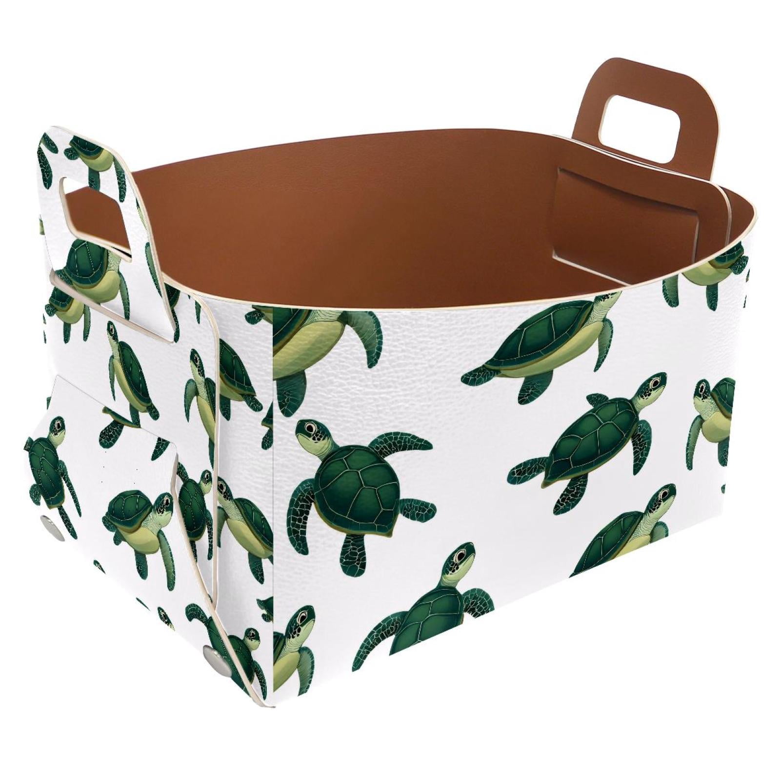 Turtle Packaging Green Turtle Storage Basket Collapsible Storage Bin, PU Foldable Basket ...
