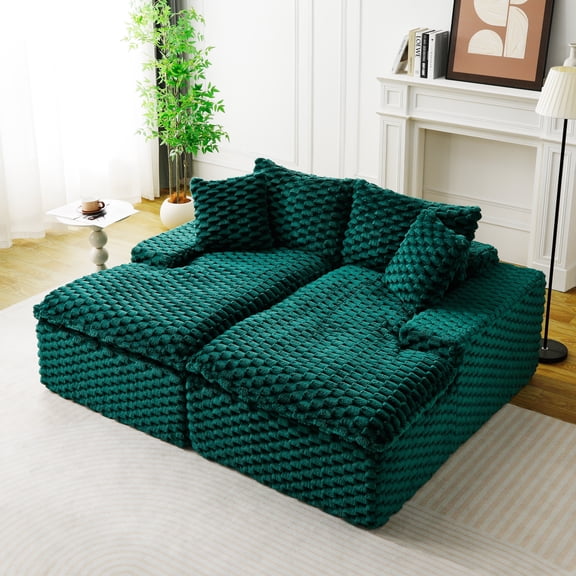 Green Turtle Velvet Double Chaise Lounge, Multifunctional Lazy Sofa with Full Compressed Sponge, Capable of Side - by - Side or Face - to - Face Arrangement