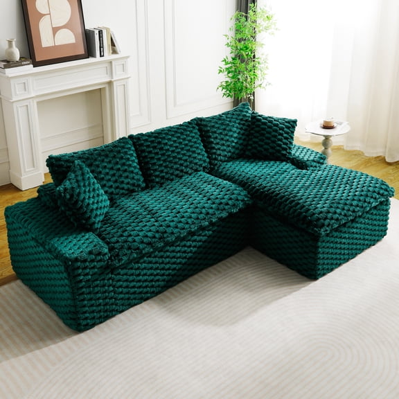 Green Turtle Velvet Versatile Sofa: Convertible Twin-Seat with Right Chaise Lounge, Featuring Face-to-Face Seating, Switchable Between L-Shape and Straight Shape
