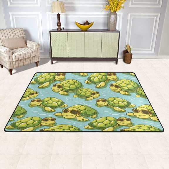 Green Turtles Area Rug Washable 72 x 48 Floor Carpet Mat Non Slip for Bedroom Living Room Kids Room Home Decor
