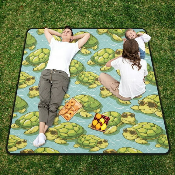 Green Turtles Beach Blanket Outdoor Picnic Blanket 78"x 78" Waterproof Foldable for Beach Camping Travel Hiking Grass Lawn Park