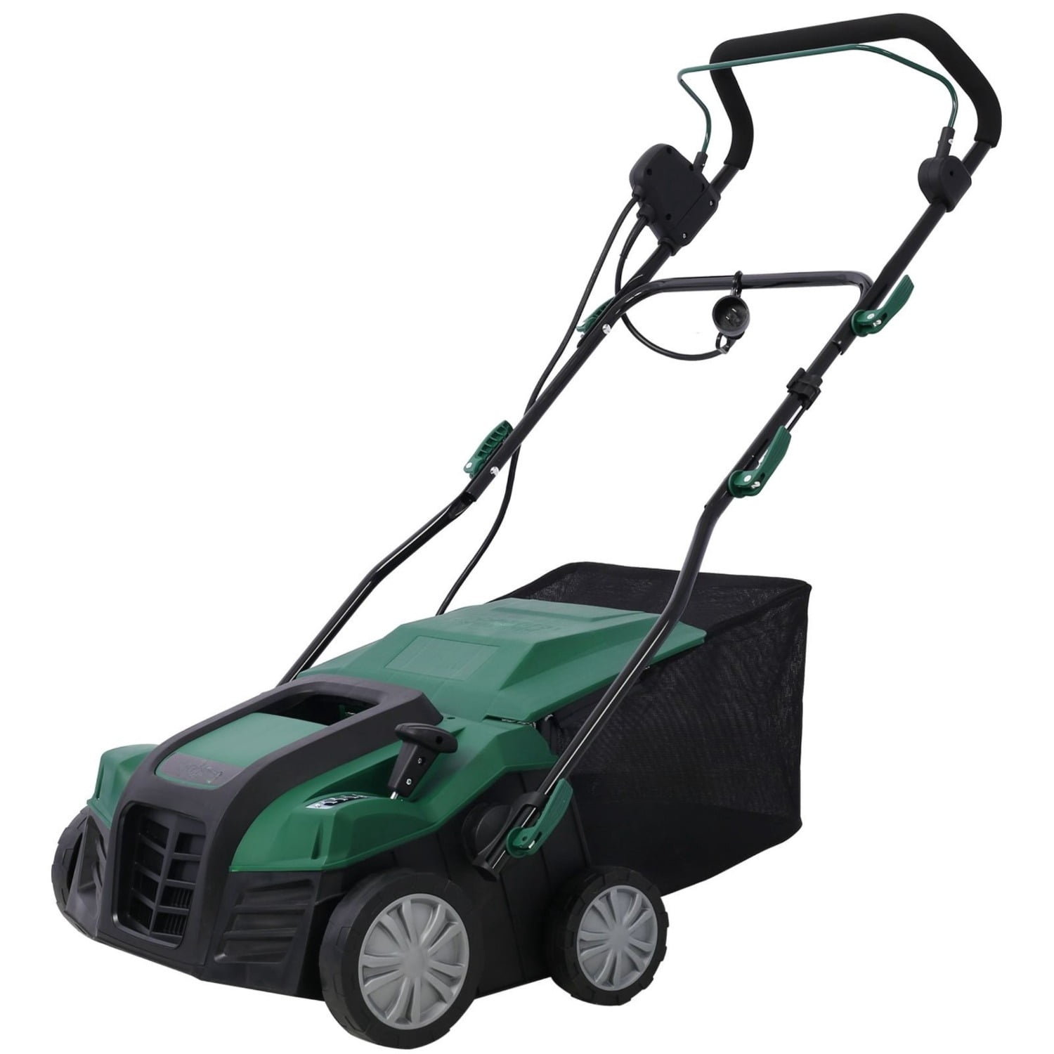 Green Two-in-one Electric Lawn Mower with 58-quart Collection Bag, Suitable for Gardens