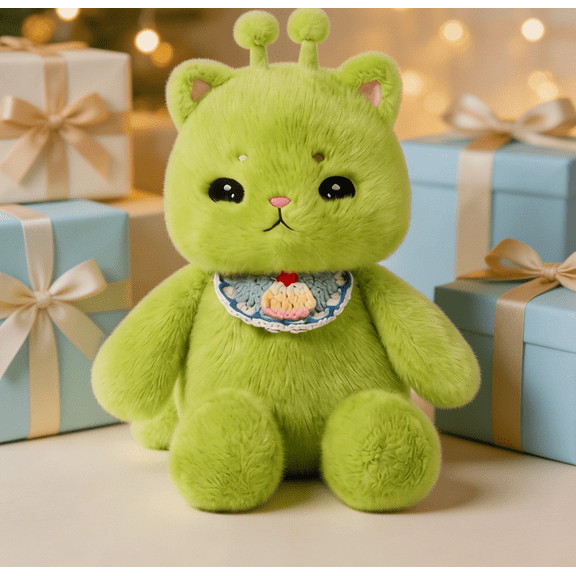 Green UFO Alien Plush Cat Meme Stuffed Toy Soft Ugly Cute Funny Gift