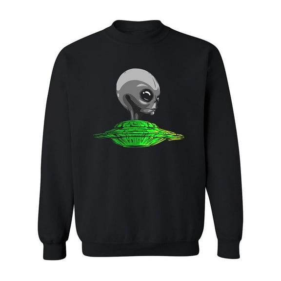 Green Ufo Alien Head Sweatshirt Men -Image by Shutterstock, Male x-Large