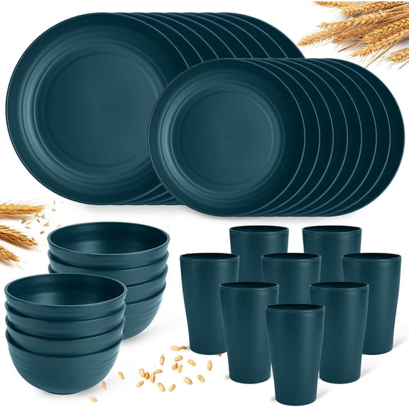 Green Unbreakable Plates and Bowls Sets Microwave and Dishwasher Safe,Dark Green Dinnerware Sets for 8Christmas Reusable Plastic Dishes Set Lightweight for Kids Elderly Kitchen Adults Camping Outdoor