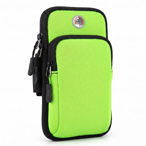 Green Universal Running Armband Phone Holder – Adjustable Gym Arm Band with Key & Card Pocket for Jogging, Hiking, Walking, Workout & Exercise
