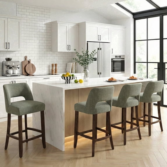 Vknow Furniture Bar Stools Set of 4, 26" Upholstered Counter Height Bar Stools, Modern Counter Stools with Wood Legs for Kitchen Island Dining Room Bar,Green