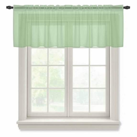 Green Valance Curtains for Kitchen/Living Room/Bathroom/Bedroom Window, Rod Pocket Small Topper Half Short Window Curtains Voile Sheer Scarf, Minimalist Solid Color Modern Abstract 60"x18"