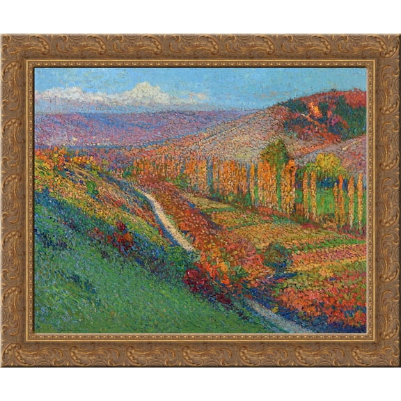 Green Valley with Stream 24x20 Gold Ornate Wood Framed Canvas Art by Martin, Henri