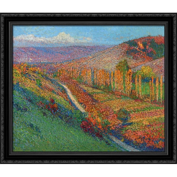 Green Valley with Stream 34x28 Large Black Ornate Wood Framed Canvas Art by Henri Martin