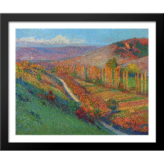 Green Valley with Stream 34x28 Large Black Wood Framed Print Art by Henri Martin
