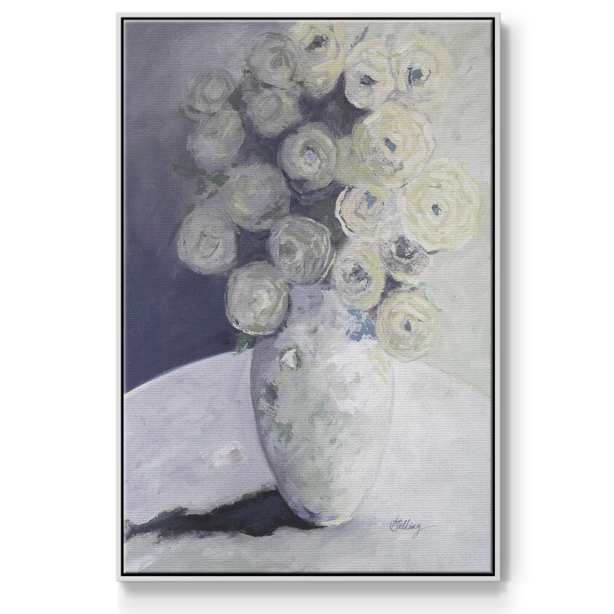 Green Vase with Yellow Flowers Framed Premium Gallery Wrapped Canvas - Ready to Hang - 25 x 37 - White Floating Frame