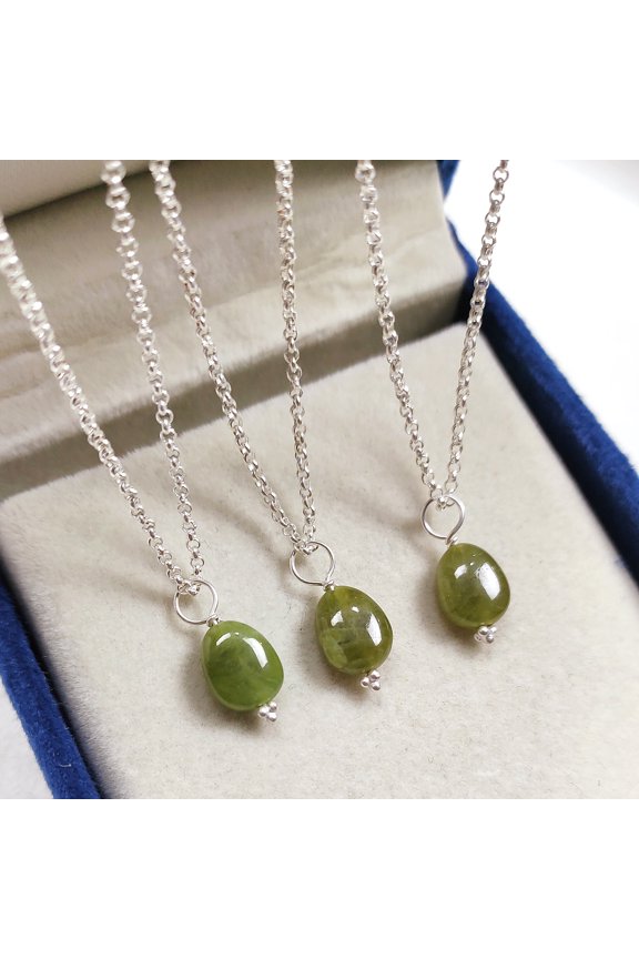 Green Vassonite Pendant, Sterling Silver Necklace, Mogra Wire Vassonite Gemstone Pendant, Vassonite Jewelry, Oval Pendant, Birthday Gifts