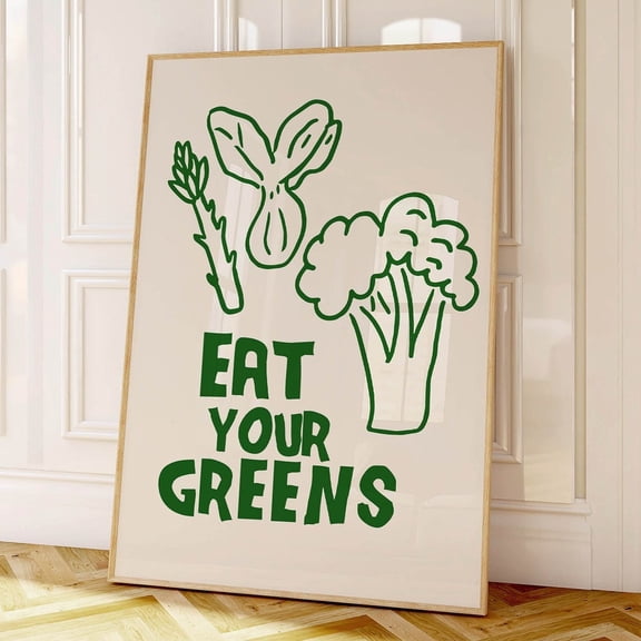 Green Vegetable Art Print - Eat Your Greens Kitchen Decor UNFRAMED PAPER POSTER, Home Decor, Vintage Gift, Living Room Dercor