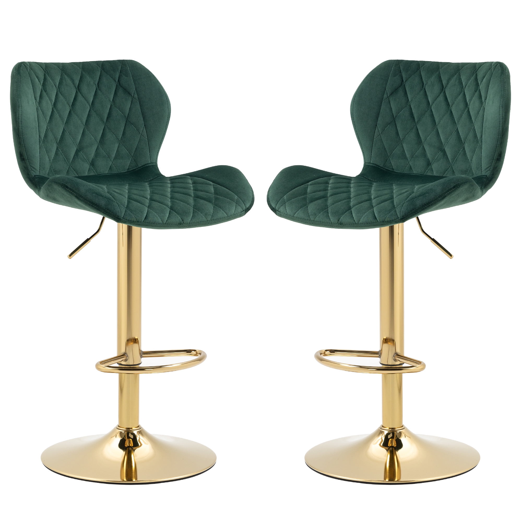 Green Velvet Adjustable Swivel Bar Stools Set Of 2 Modern Counter