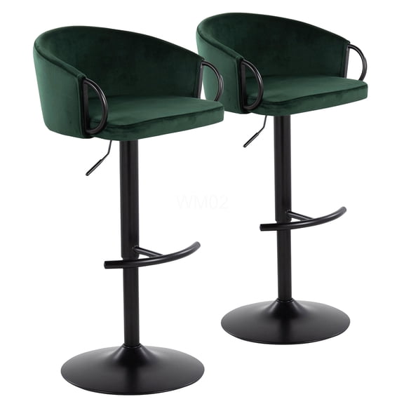 Green Velvet Adjustable Swivel Bar Stools Set of 2 with Round Footrest for Modern Kitchen Counter