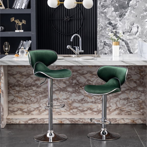 Green Velvet Appearance - 360 Swivel with Built - in Footrest - Karaoke Bar Space - Set of 2 for Fun