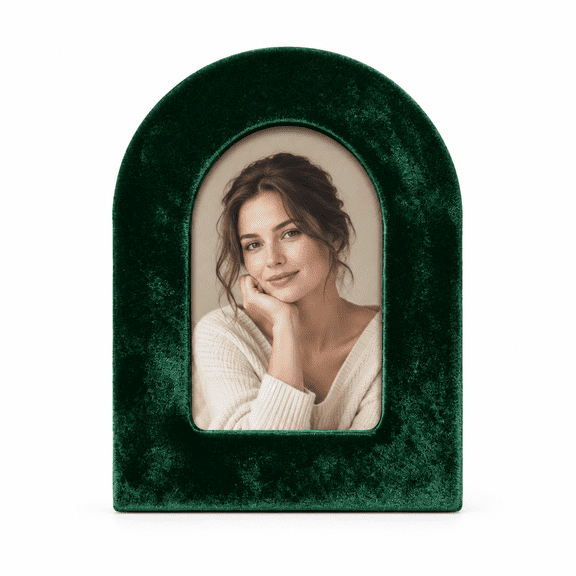 Green Velvet Arch Picture Frame, 4x6 Inch Photo Frame with Soft Velvet Finish, Elegant Tabletop Portrait Frame for Bedroom Living Room Office Decor, Vintage Style Gift Frame