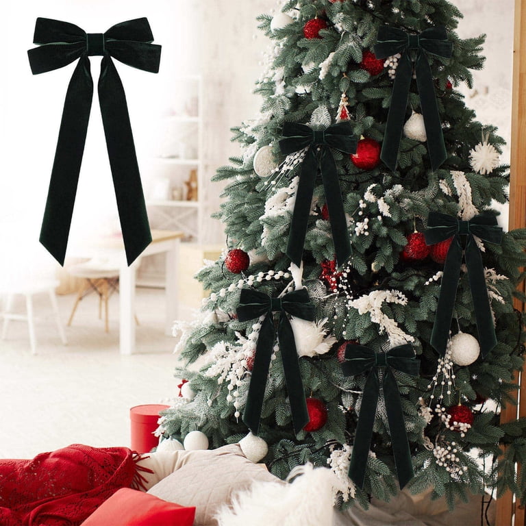 24 Pack Velvet Ribbon Bows With Twist Ties - Green Christmas Bows For Wreaths, Gift Wrapping, Party Decor