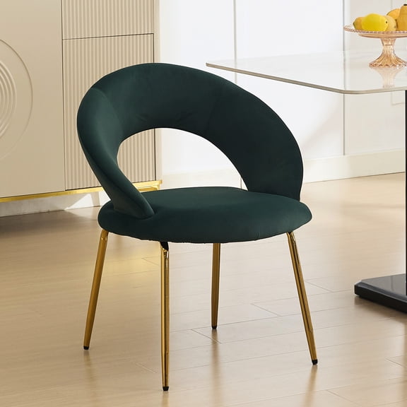 Green Velvet Chair, Adjustable Legs / Suitable for Dining Areas, Lightweight