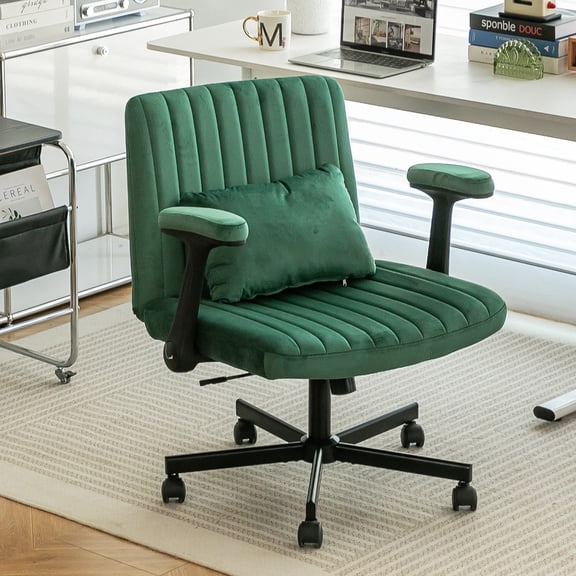 Green Velvet Criss Cross Armrest Office Chair with Wheels Meditation & Creative Work