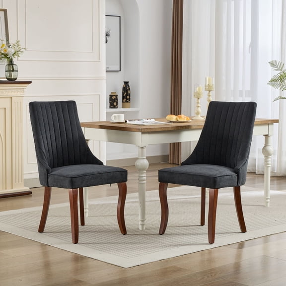 Fabric Dining Chairs Set of 2, LEGAHOME Upholstered Dining Room Chair with Solid Wood Leg, High Back Chairs for Dining Table, Kitchen Side Chairs, 300lbs Weight Capacity, Black, 2Pcs