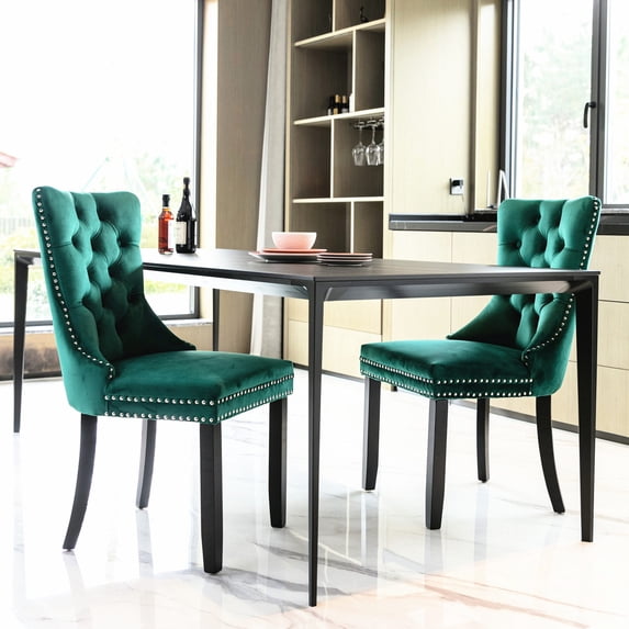 Green Velvet Dining Chairs / American Design in Dining / High - Density Filler