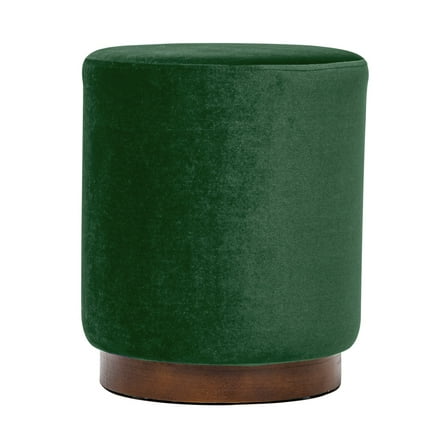 Green Velvet Pouf with Wooden Base Vintage Style Living Room