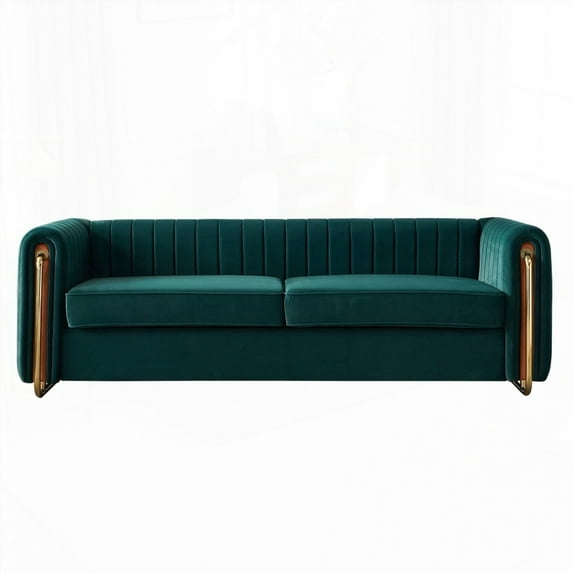 Modern Velvet Three-Seater Sofa 84.25''W for Living Room with Golden Legs