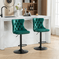 thumbnail image 1 of Green Velvet Swivel Bar Stools Set of 2 - Height Adjustable (25-33 Inch) Upholstered Barstools with Tufted Back, Nailhead Trim & Wide Base, Comfortable Kitchen Island & Home Pub Chairs, 1 of 8