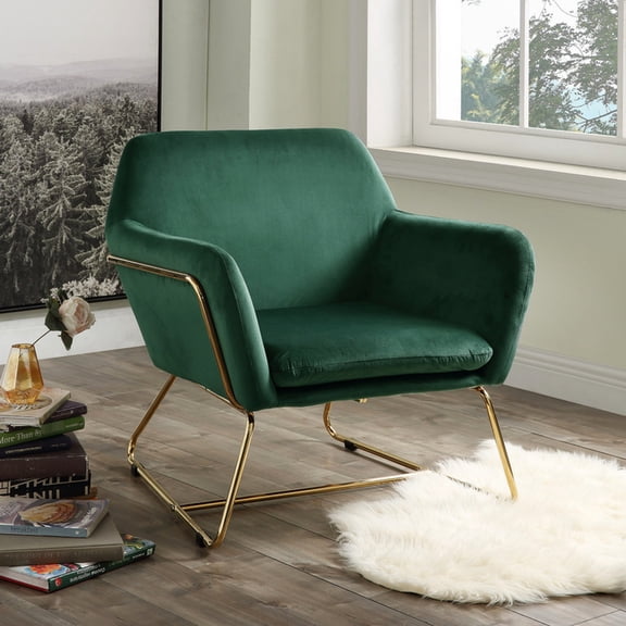 Green Velvet with Metal Base | Glam Decor | Entryway Seating