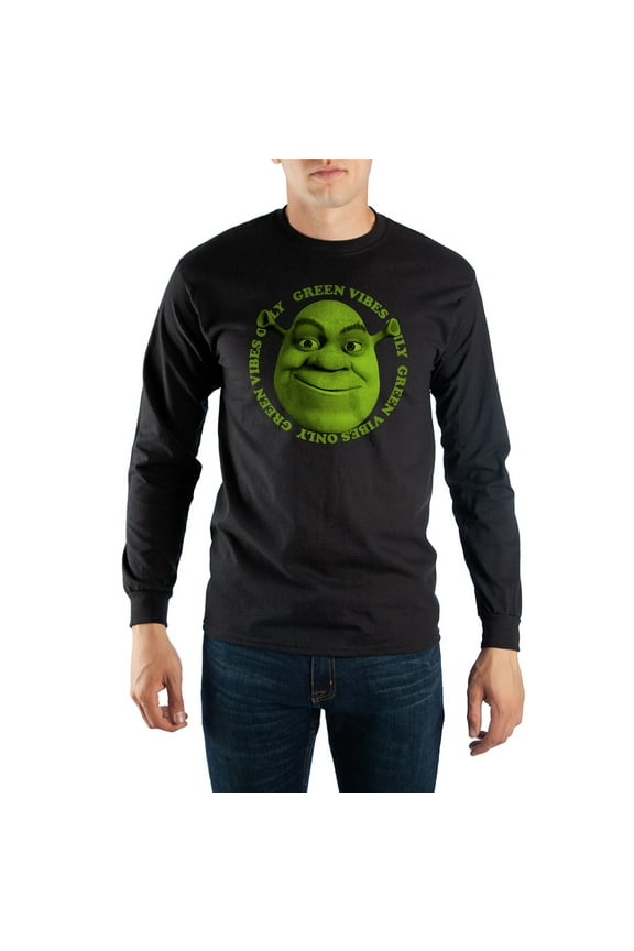 Green Vibes Only Shrek Men's Black Long Sleeve Tee- XL