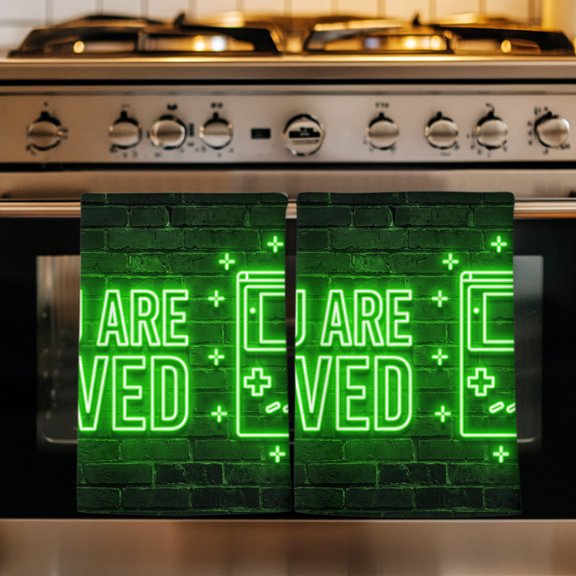 Green Video Game Kitchen Towels Set of 1, Black Modern Text Graffiti Brick Absorbent Dish Towels for Kitchen, Microfiber Hand Towel, Quick Drying Tea Towel for Cleaning Decorative Dishcloths