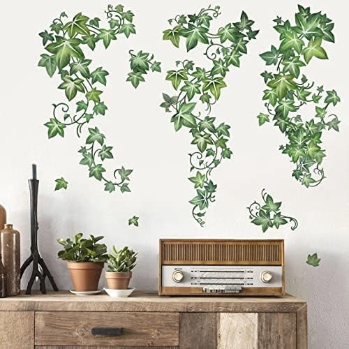 Green Vine Leaves Wall Decals Hanging Evergreen Ivy Plants Wall ...