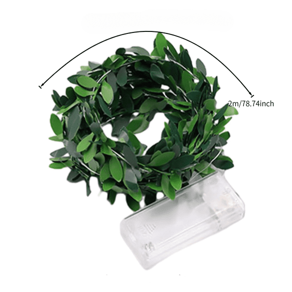 Green Vine String Lights Battery Powered - 6.66FT Artificial Leaf LED Lights with Flexible Rattan Stem, for Bedroom, Wall, Wedding, Party, Holiday Indoor Outdoor Decoration (1PC)