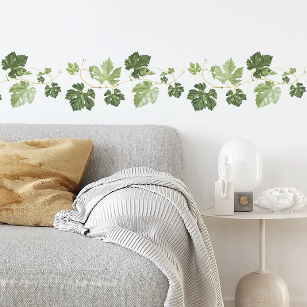 8 Sheets Green Plant Vine Wall Stickers - Self-Adhesive Leaf Decals For Living Room & Bedroom