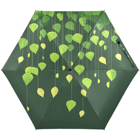 Green Vines Umbrellas for Sun Auto Open Close UV50+ Waterproof 5-Fold Compact Fiberglass Frame