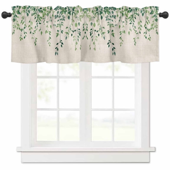 Green Vines Valances for Windows Farmhouse Kitchen Curtains Valances Rod Pocket Valance Curtains for Kitchen Windows Retro Country Spring Pastoral Leaves Window Valances for Bathroom Bedroom 42"x12"