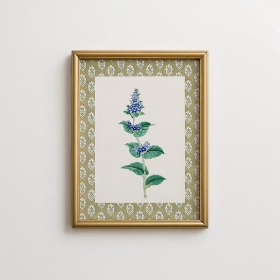 Green Vintage Blue Botanical Postcard Cozy Whimsical French Country Stylish Decorative Wall Art