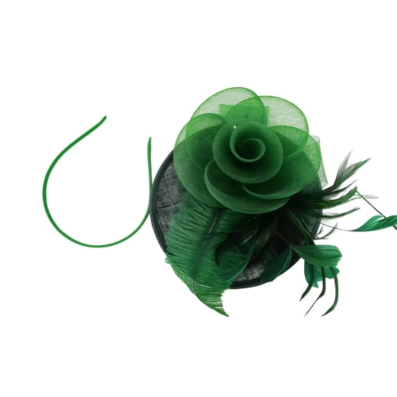 Green Pillbox Fascinator Headband for Women Vintage Hat for Weddings Tea Party with Feathers Mesh Clip