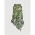 thumbnail image 1 of Green Vintage Floral Print Asymmetrical Hem Ruched Waist Flowy Skirt For Women, 1 of 4