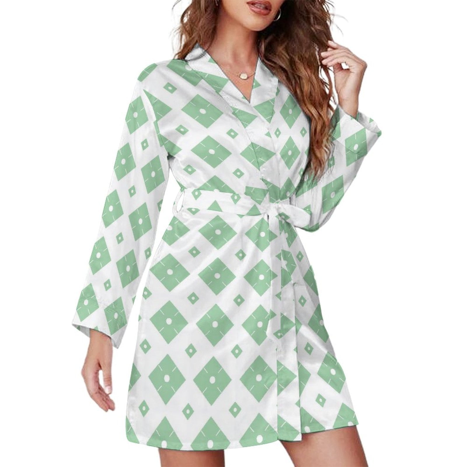 Green Vintage Fun Funky 70s 90s Night Robe Long Sleeve V Neck Robe With ...