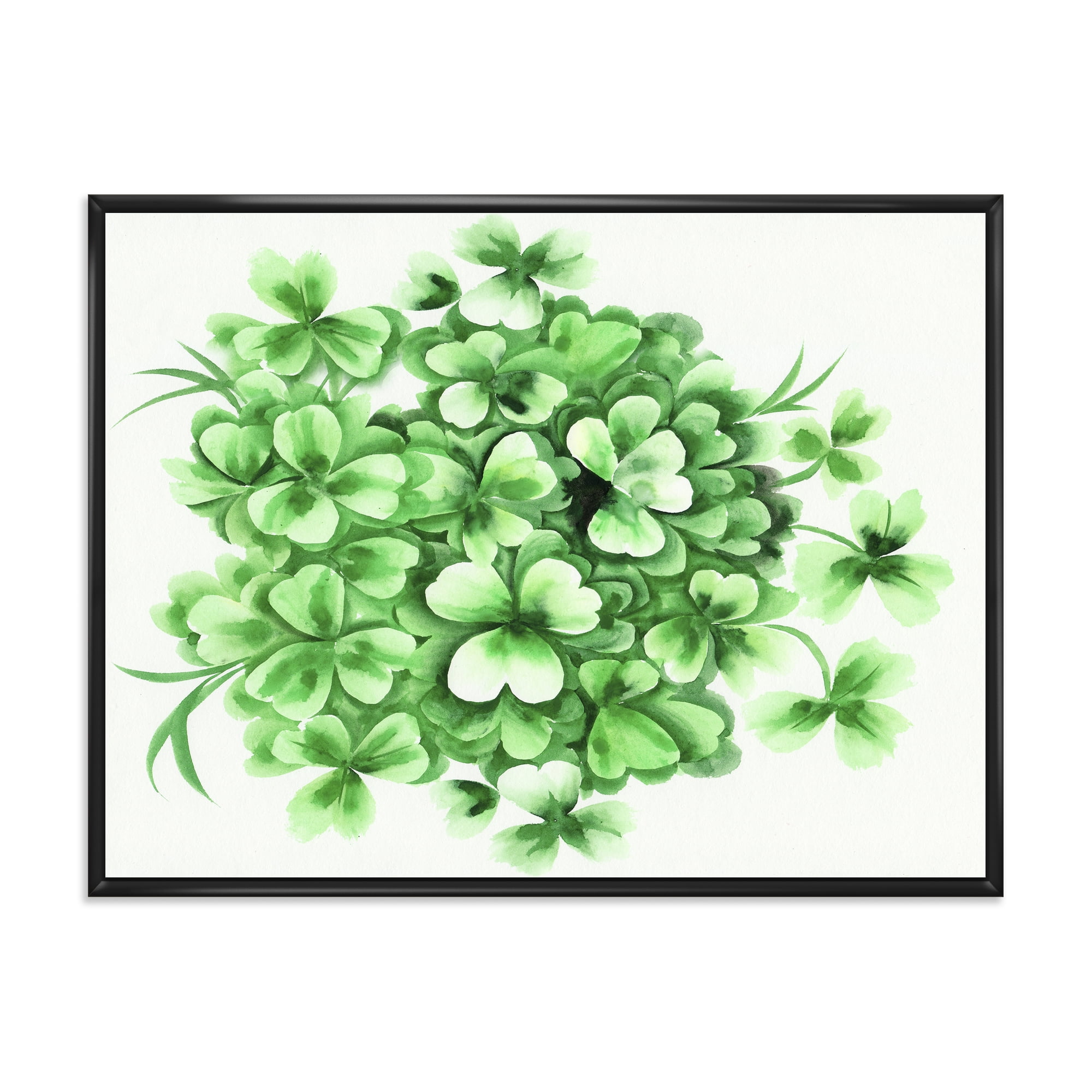 Green Vintage Leaves of Shamrock 32 in x 16 in Framed Painting Canvas Art Print, by Designart