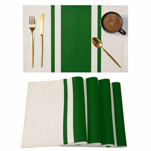 Green Vintage Placemats Set of 8 Geometric Stripes Simple Lines Place Mats Indoor Wipeable Table Mats Washable Cloth Dining Table Placemats for Kitchen Holiday Party Home Decor 13x19 Inch
