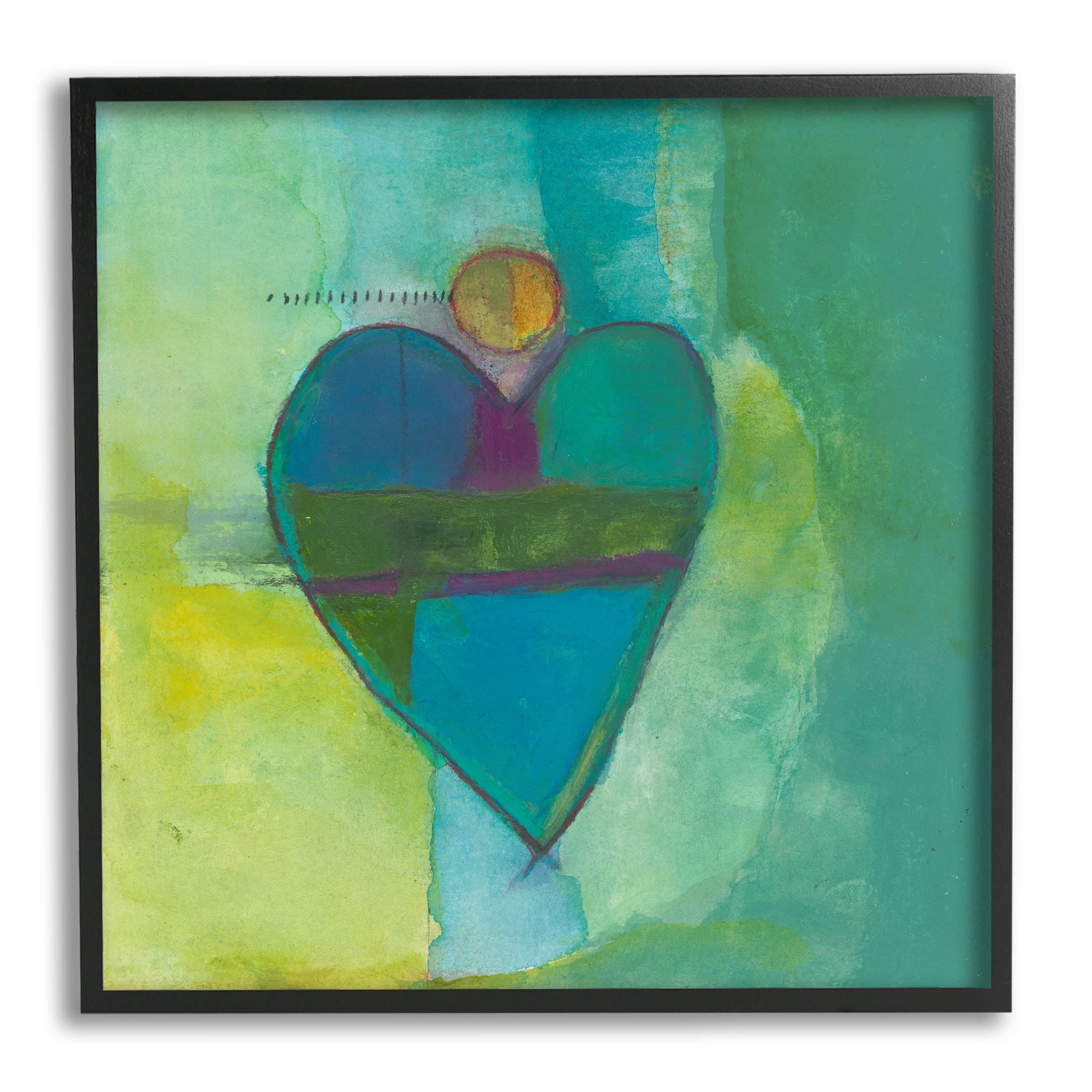 Green Vivid Heart Shape Abstract Painting Black Framed Art Print Wall Art