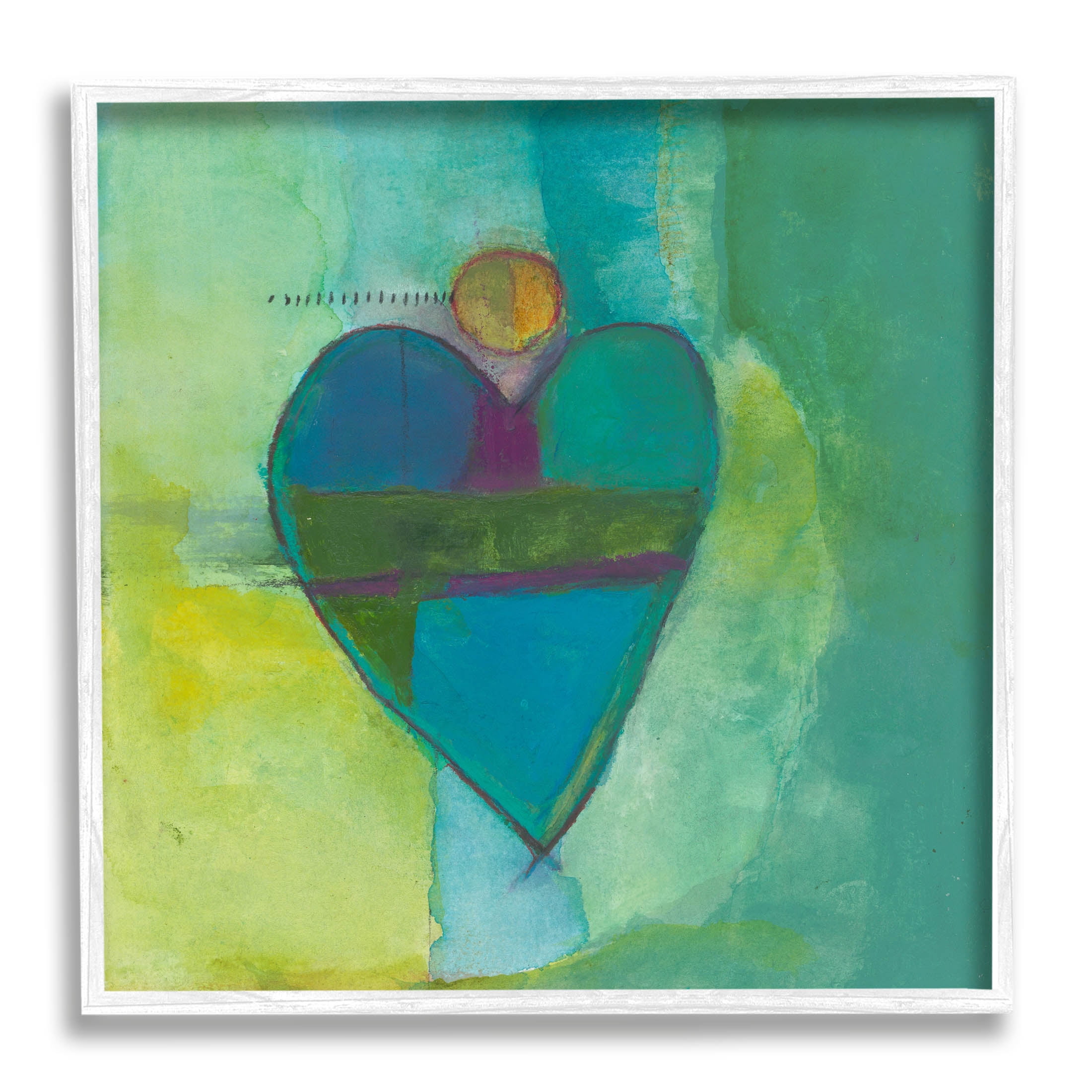 Green Vivid Heart Shape Abstract Painting White Framed Art Print Wall Art
