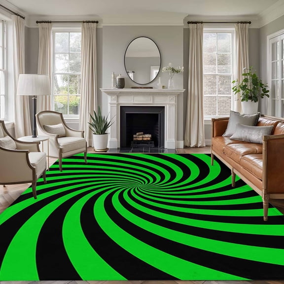 Green Vortex Abstract Green Black Lime Spiral Optical Motion Style , Soft Non Slip Rugs Stain Repellent Indoor Felt Carpet for Living Dining Room Bedroom Home Office