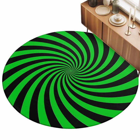 Green Vortex Area Rugs 3.3' (Round) Abstract Green Black Lime Spiral Optical Motion Style Floor Rug Non Slip Low Pile Ultra Soft Throw Carpet for Entryway Indoor Entrance Kitchen Bathroom