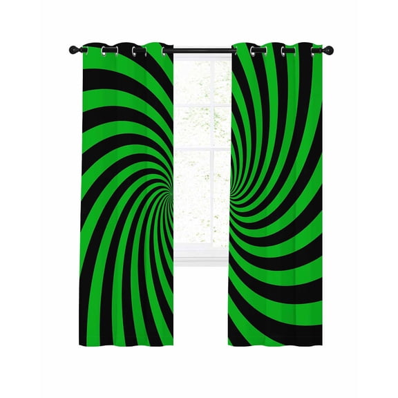 Green Vortex Blackout Curtains for Bedroom Living Room, Abstract Green Black Lime Spiral Optical Motion Style 39 In Long Thermal Insulated Room Darkening Drapes Grommet Window Treatment, 27.5 x 39 In
