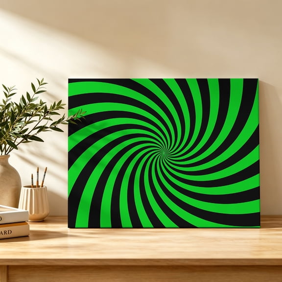 Green Vortex Canvas Wall Art, Abstract Green Black Lime Spiral Optical Motion Style Wall Art Prints Artwork Framed Canvas Ready to Hang Art Pictures for Bathroom Bedroom Entry Desk Corner 10" x 8"